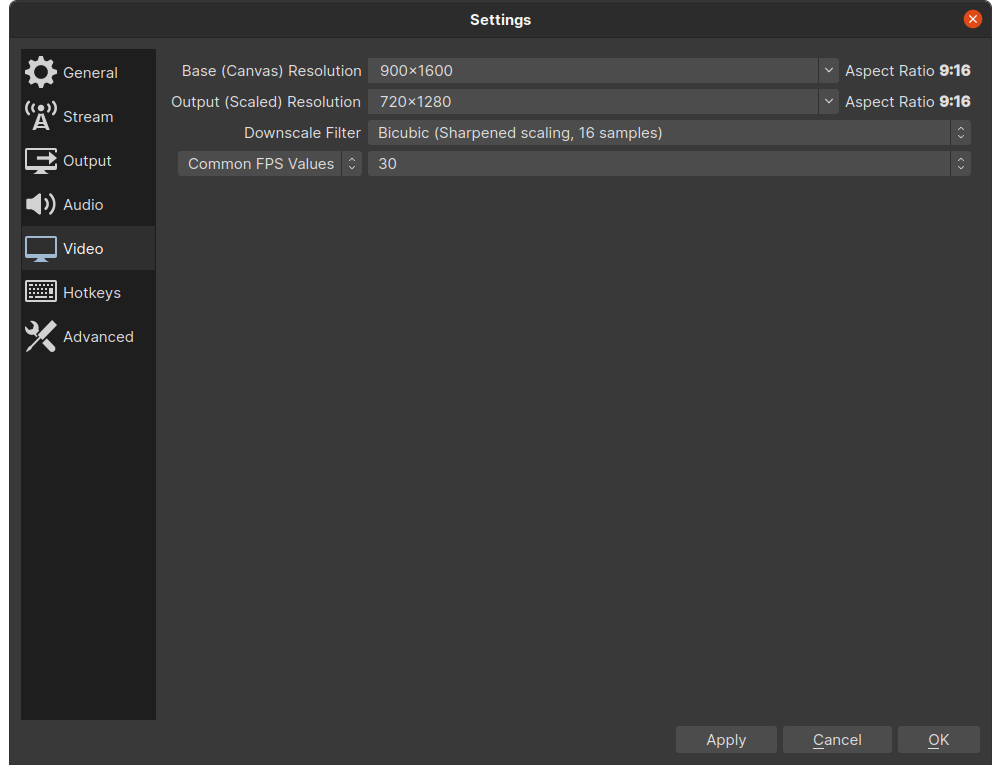 OBS video settings